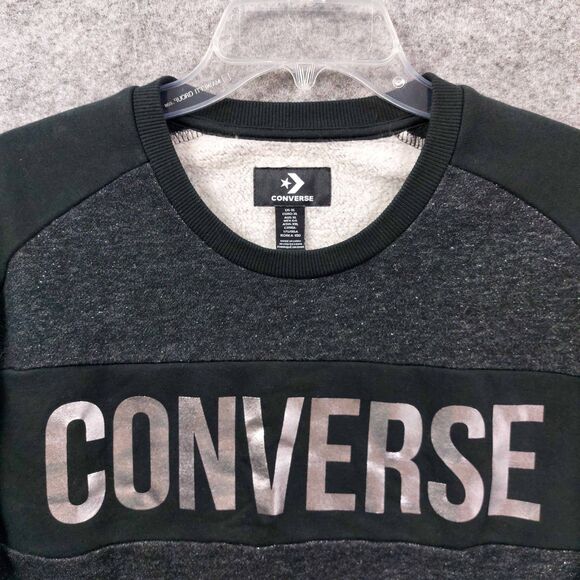 Converse Women’s XL Black Gray Metallic Logo Sweatshirt Fleece Lined Pullover - Picture 3 of 11